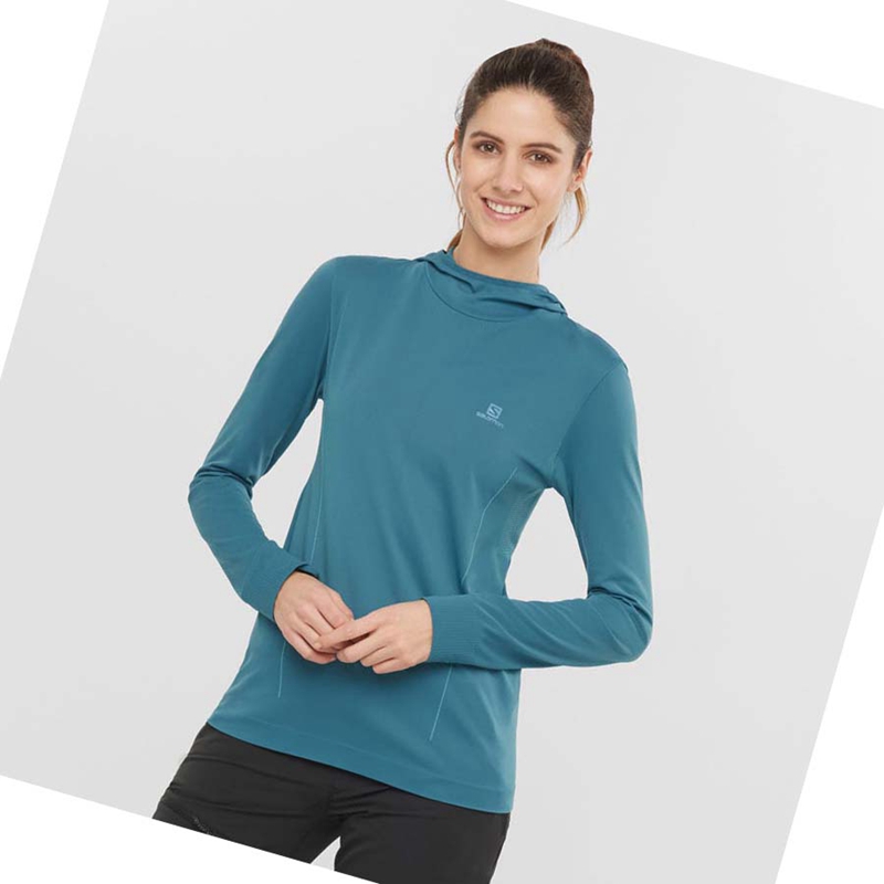 Mikiny S Kapucňou Salomon ESSENTIAL SEAMLESS Damske Námornícka Modrá | ZFSMUPC-31